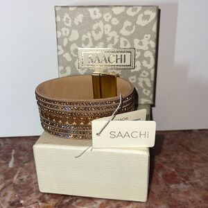 NWT SAACHI vegan leather brass chain rhinestone zinc alloy magnet wrap bracelet